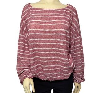 Forever 21 Womens 2X Striped Boat Neck Knit Sweater Red White Long Sleeve